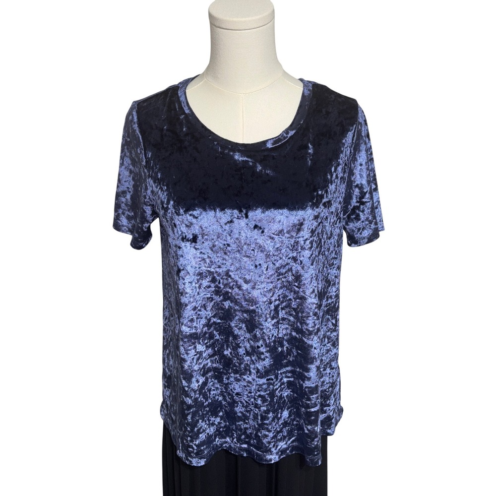 Cynthia Rowley Velvet Top Tie Back SS Blue Sz M Elegant, Lux, Evening Wear